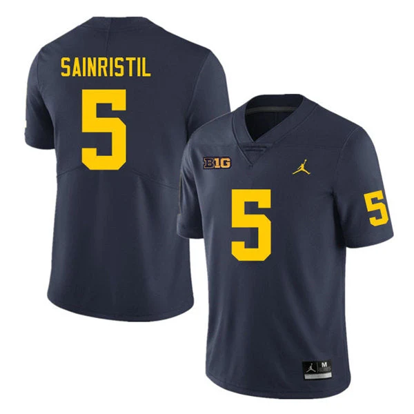 Men's #5 Mike Sainristil Michigan Wolverines College Football Jersey