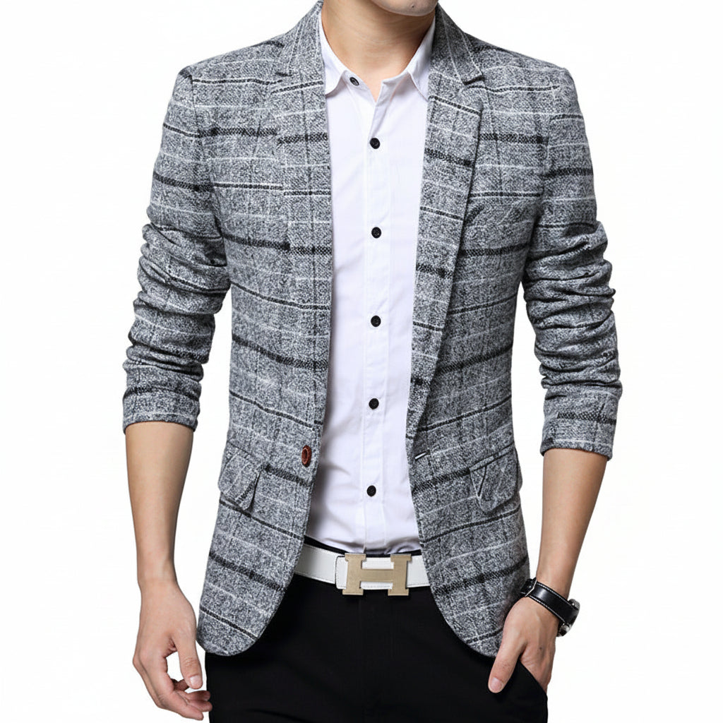 Men's Plaid Casual Slim Fit Tailored Blazer Jacket