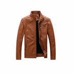 Men's Plus Velvet PU Leather Stand Collar Jacket