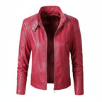 Women's Plus Velvet PU Leather Stand Collar Jacket