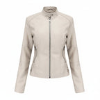 Women's Stand Collar Zip-Up PU Leather Jacket