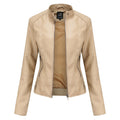 Women's Stand Collar Zip-Up PU Leather Jacket