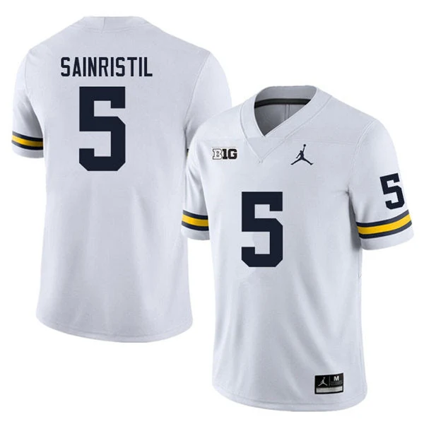 Men's #5 Mike Sainristil Michigan Wolverines College Football Jersey